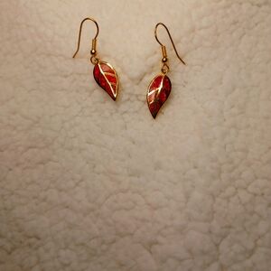 Red and Gold Leaf Earring